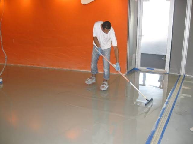 Epoxy flooring application on site
