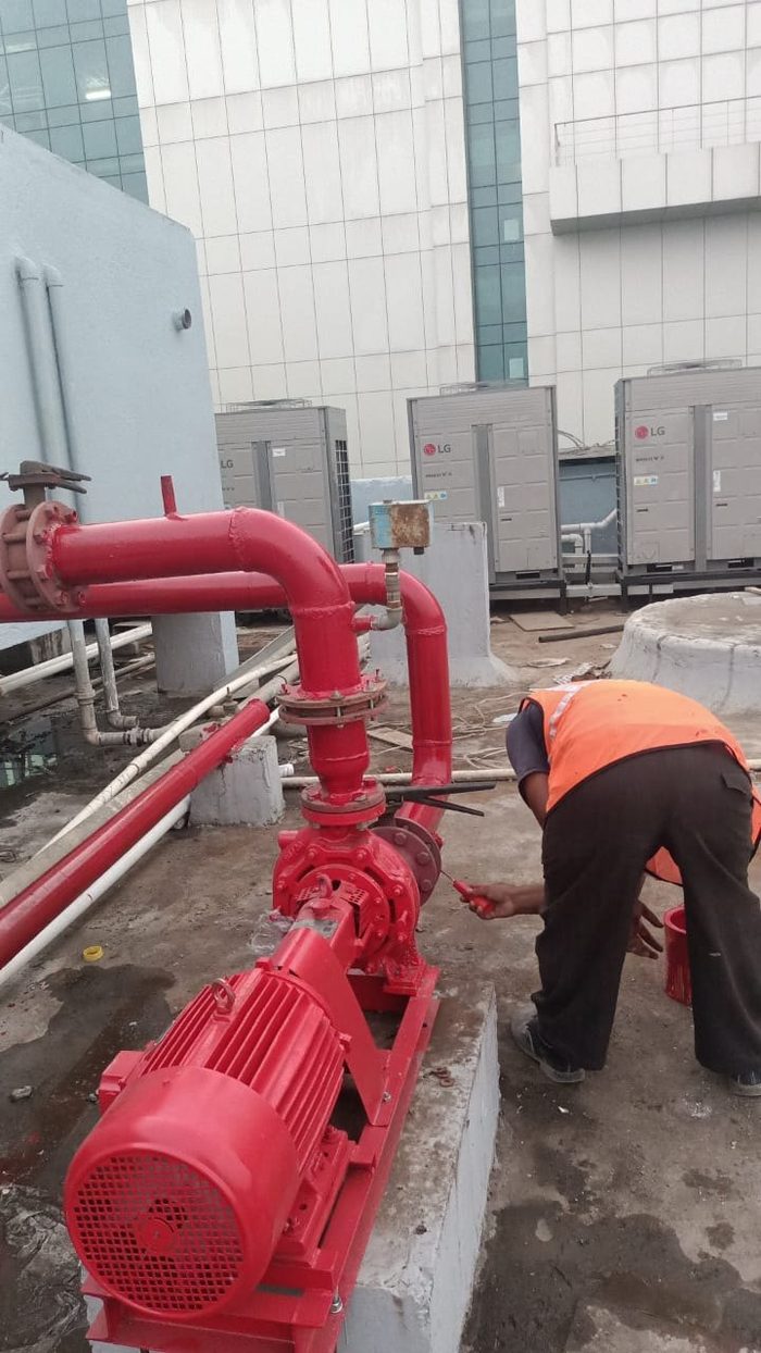Fire pump installation on rooftop plant area